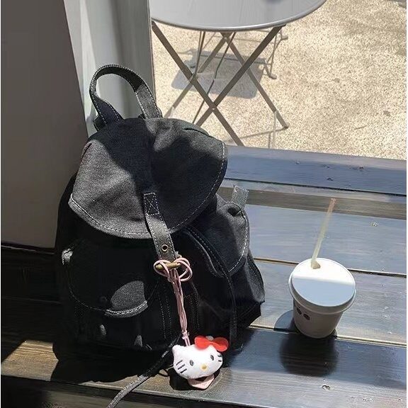 馨帮帮复古水洗牛仔双肩包大容量学生百搭时尚背包小众设计帆布包