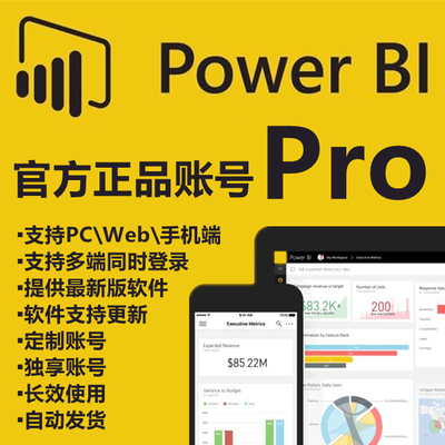 Power BI数据可视化powerbi pro永久账号 统计分析报表展示送教程