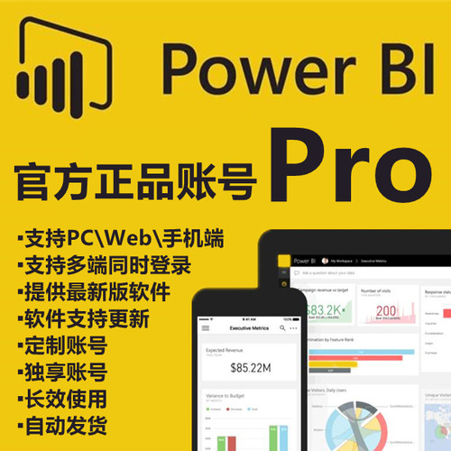 Power BI数据可视化powerbi pro永久账号 统计分析报表展示送教程