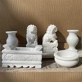 香炉坟前户外石头天然青石香碗圆形插香炉祭拜汉白玉石材墓前烧香