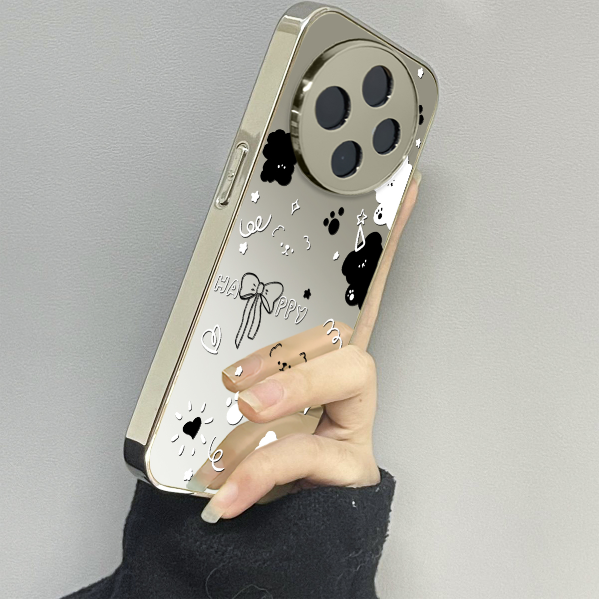 黑白小熊适用vivoy200i手机壳y300pro新款y78+镜面y100防摔vivoy53s77e男y76s女款vivoy73s70s情侣y52st1x