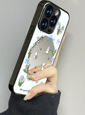铃兰花兔适用苹果16promax手机壳iPhone15pro新款14防摔13镜面12男11xsmax女款iphonexr情侣3se2套x78plus