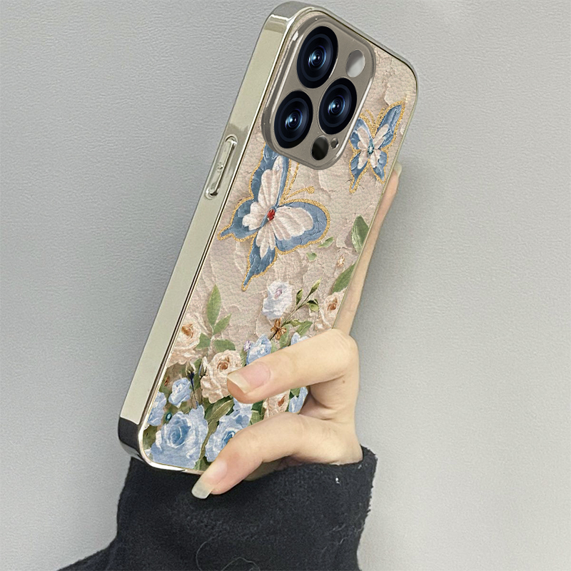 蝴蝶花朵适用苹果16promax手机壳iPhone15pro新款14plus防摔13mini12男11xsmax女款iphonexr16e情侣se2套x78