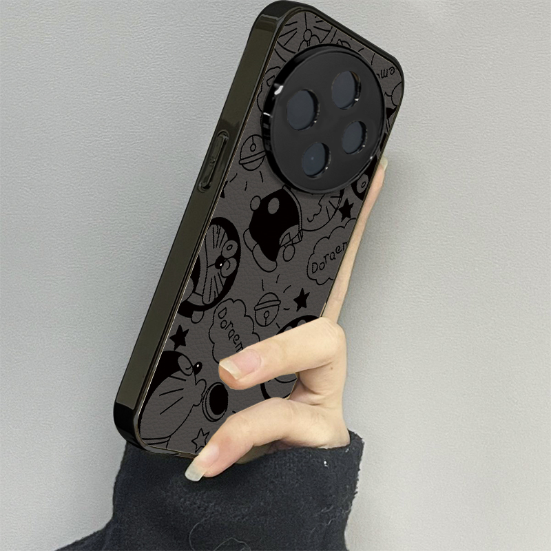 黑色哆啦适用vivoy200i手机壳y300pro新款y78+皮质y100防摔vivoy53s77e男y76s女款vivoy73s70s情侣y52st1x