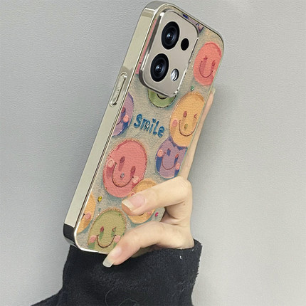 油画笑脸适用opporeno14手机壳reno13新款12男11女款reno10pro+情侣9套8可爱7保护6防摔reno3元气版oppo4se5k