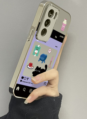 相框小猫适用opporeno13手机壳12新款11镜面10pro+9男8女款oppoa97a93a72a58a57a56a2pro3情侣oppofindx8x7套