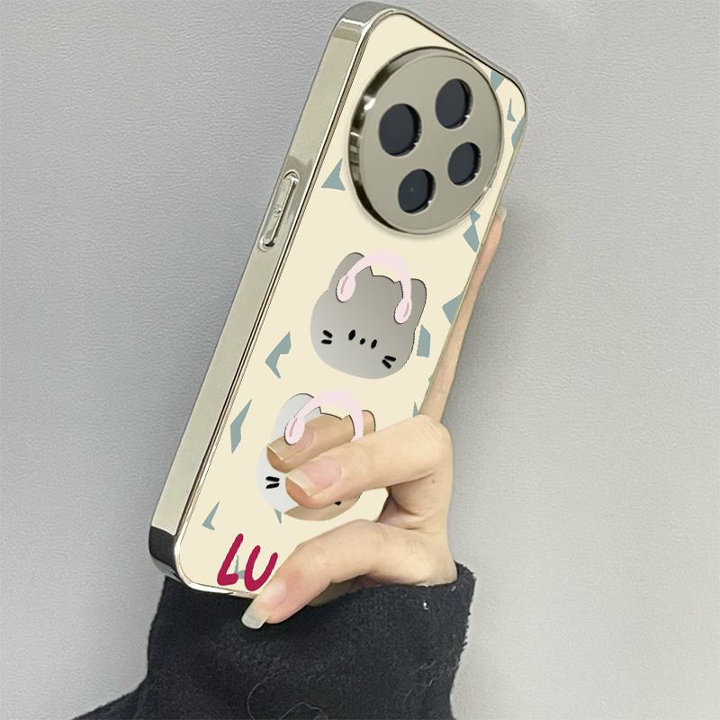 耳机小猫适用vivoy200i手机壳y300pro新款y78+镜面y100防摔vivoy53s77e男y76s女款vivoy73s70s情侣y52st1x