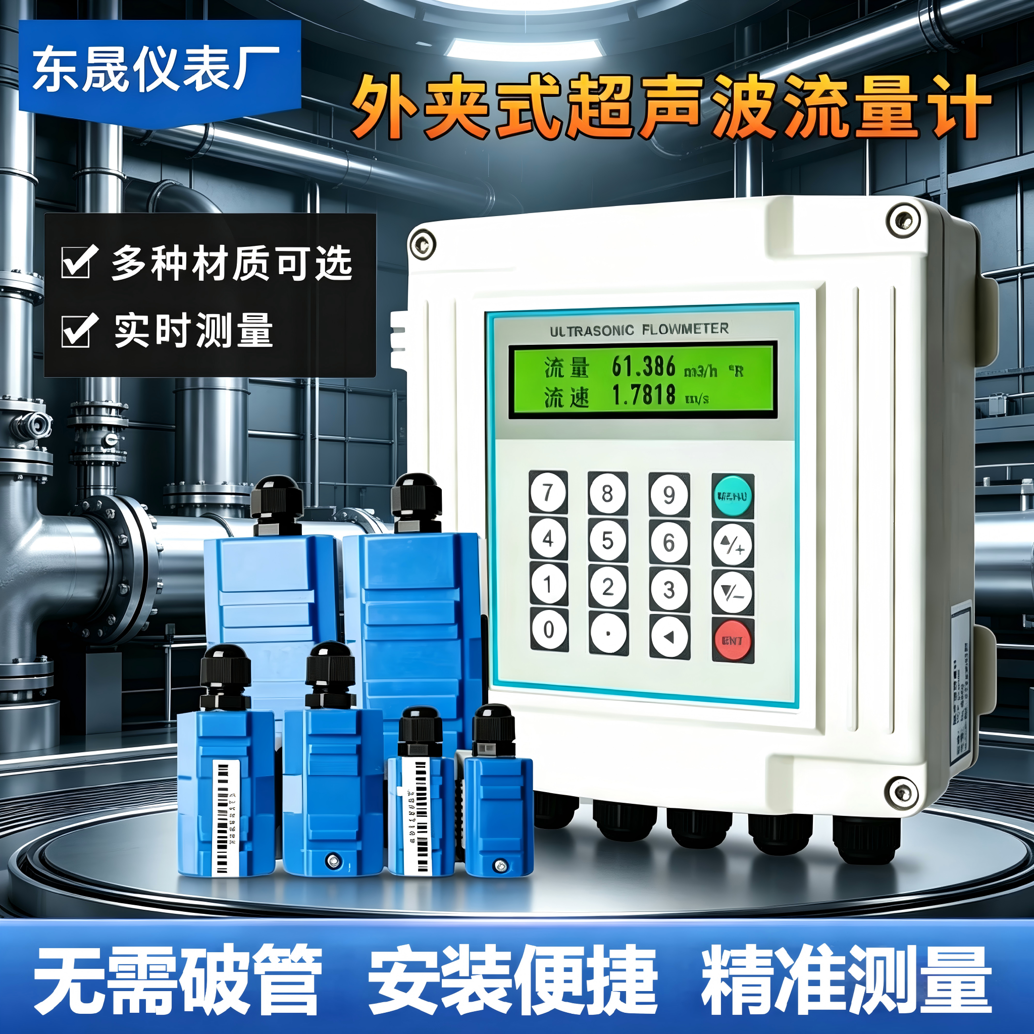外夹式超声波流量计外贴式分体式壁挂式液体水管道冷热量表流量计