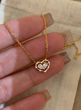 爆闪镶钻爱心项链女细链锁骨链