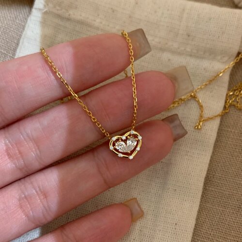 爆闪镶钻爱心项链女细链锁骨链