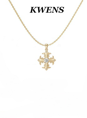 KWENS原创鸢尾花镶钻吊坠项链女