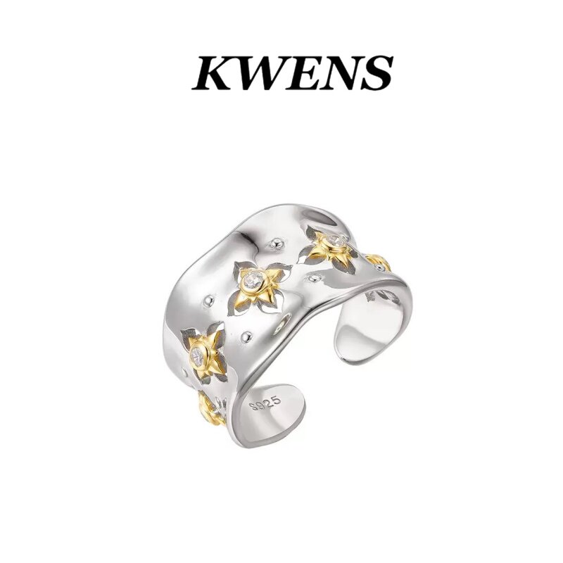 KWENS原创法国鸢尾花波浪戒指女时尚小众高级感镂空设计气质指环