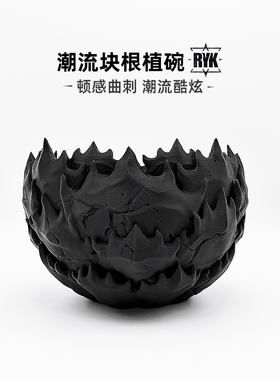 潮流块根盆曲刺龙舌兰花盆钵大口径透气个性植物专用黑色块根碗盆