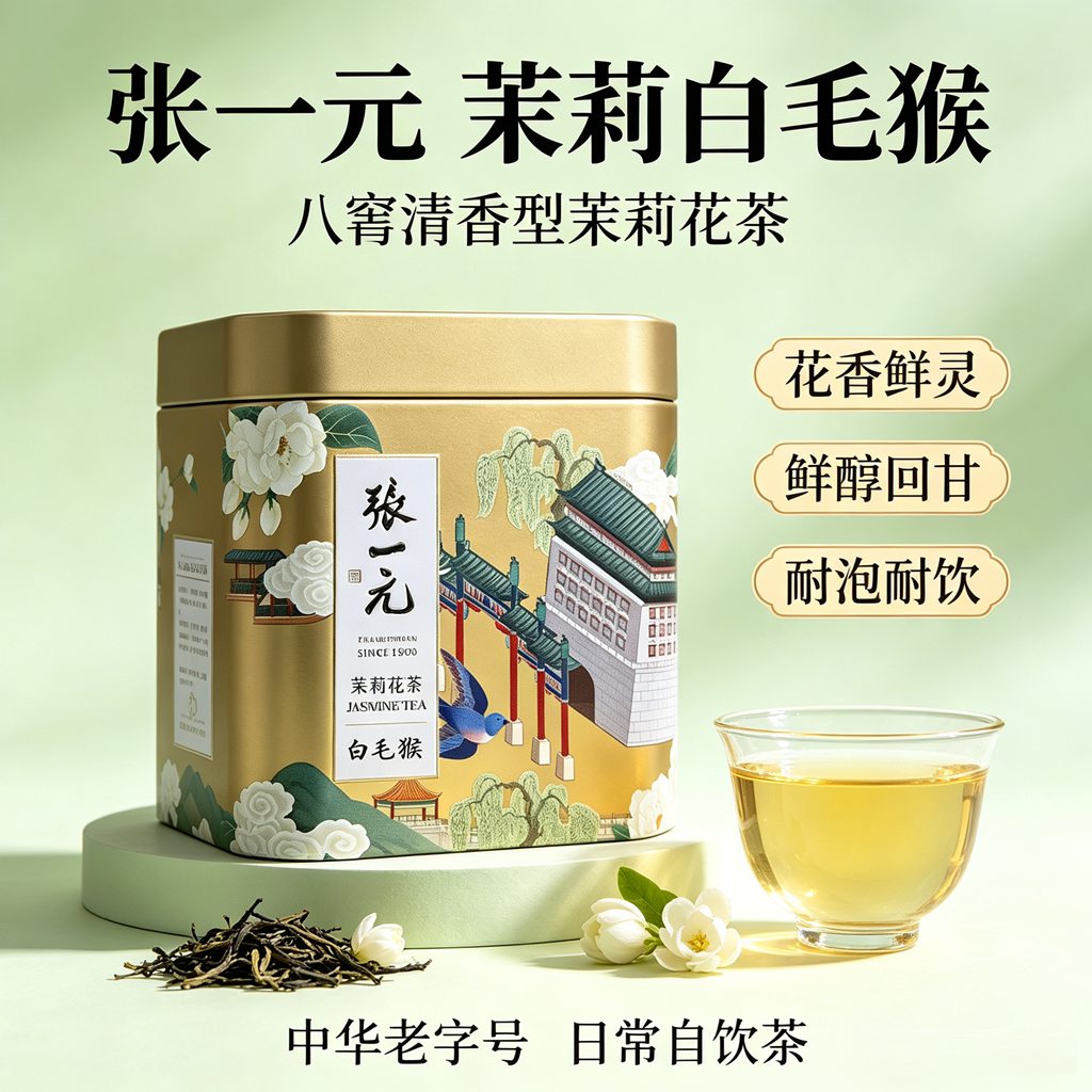 张一元白毛猴清香型茉莉花茶图片