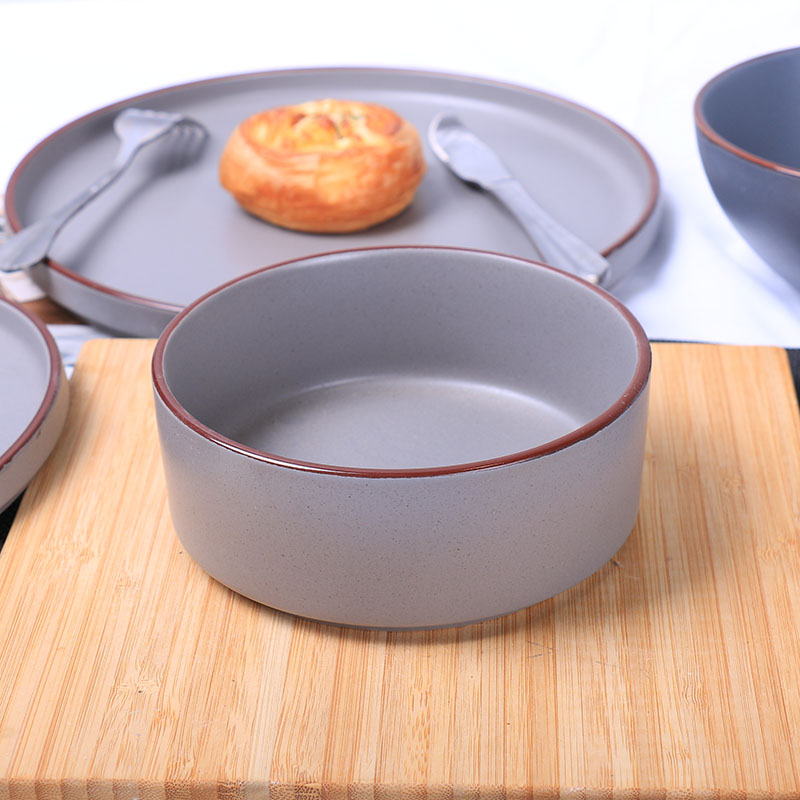 日式复古沙拉碗陶瓷餐具家用平底碗直口6寸钵轻奢创意汤碗泡面碗