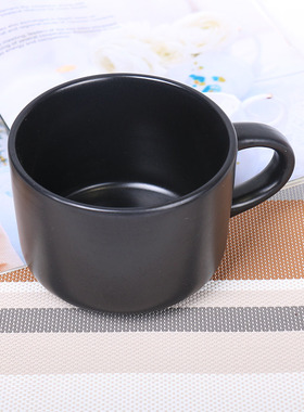 大口径水杯马克杯早餐杯大容量陶瓷纯黑色家用杯子单个泡面杯简约