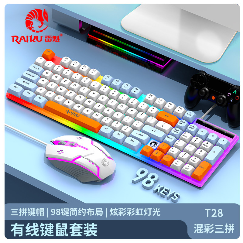 雷魁有线键盘鼠标套装拼色台式电脑笔记本通用USB游戏办公男女