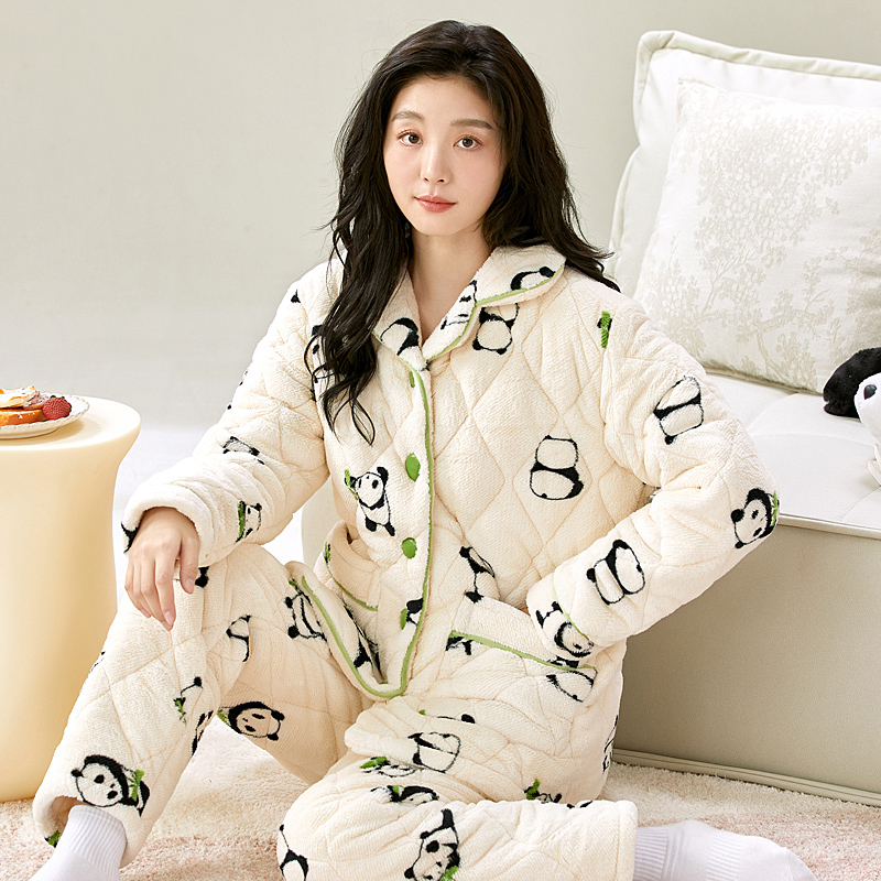 妙泊姿睡衣女加厚珊瑚绒夹棉套装