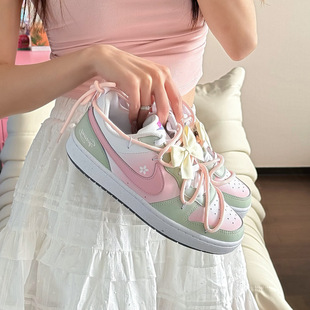 Court Nike Borough Low 绿粉 球鞋 春樱邂逅粉色少女低帮板鞋 定制