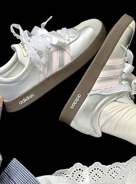 【定制球鞋】adidas neo VL Court 2.0 银白色蕾丝涂鸦百搭女板鞋