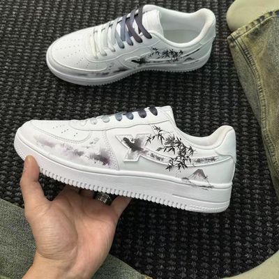 【定制球鞋】特步空军一号板鞋情侣街头校园泼溅文化低帮耐磨板鞋