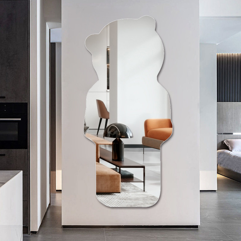 小熊穿衣镜全身壁挂贴墙自粘家用网红挂墙粘贴异形免打孔试衣镜子