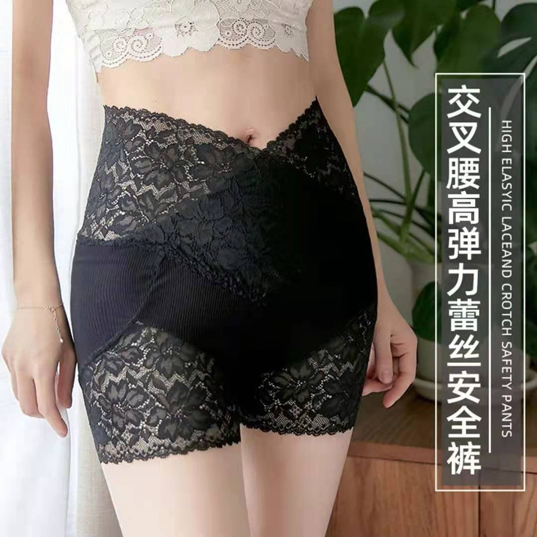 蕾丝安全裤女防走光纯棉裆高腰微收腹提臀打底保险裤平角女士内裤