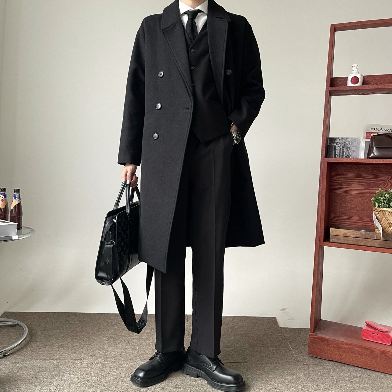 vogue秋冬季新款男士毛呢大衣高级感长款宽松英伦商务加厚风衣男