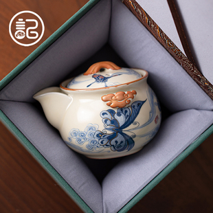 手抓壶汝窑开片可养青花泡茶壶家用办公一壶二杯功夫茶具 记今朝