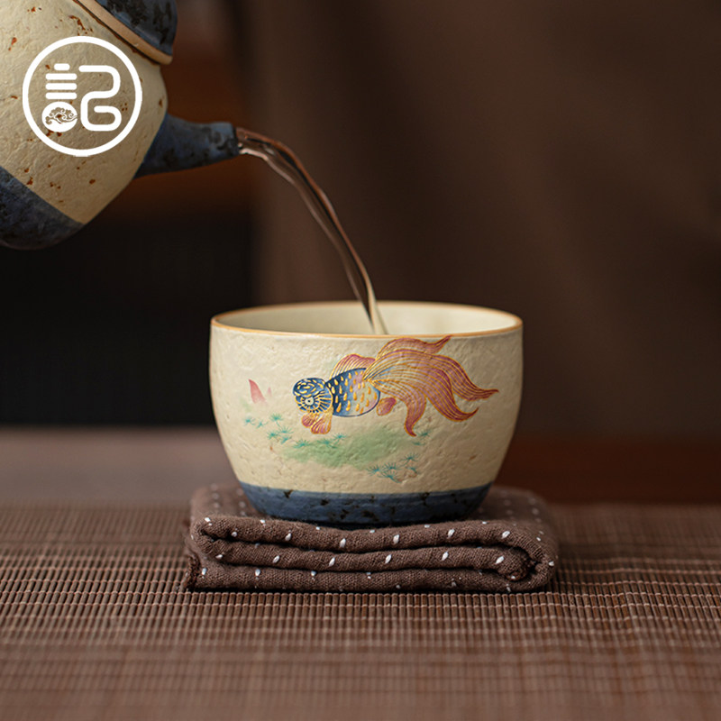 【锦鲤】年年有鱼复古陶瓷主人杯家用喝茶功夫茶具杯子情侣对杯,餐饮具,茶杯,淘宝优惠券,粉丝福利购,淘宝优惠卷