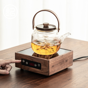 记今朝 胡桃木 电陶炉煮茶器玻璃烧水壶白茶煮茶壶小型茶炉套装