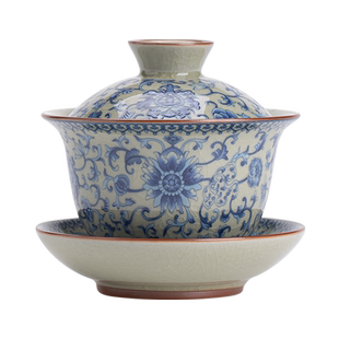 记今朝 汝窑三才盖碗青花茶杯单个中国风茶具泡茶碗带盖珐琅彩绘