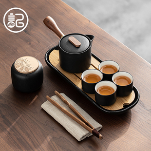 黑陶简约茶具套装 记今朝日式 家用功夫陶瓷茶盘酒店民宿客房小套组