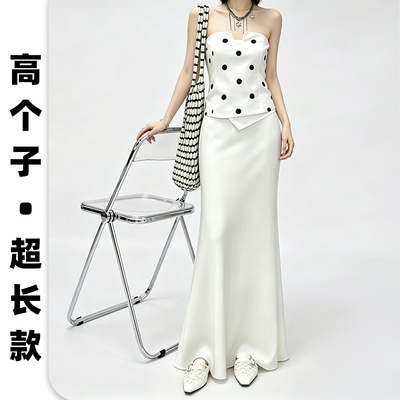 高个子加长醋酸缎面半身裙女超长过踝高腰松紧中长款鱼尾包臀裙夏