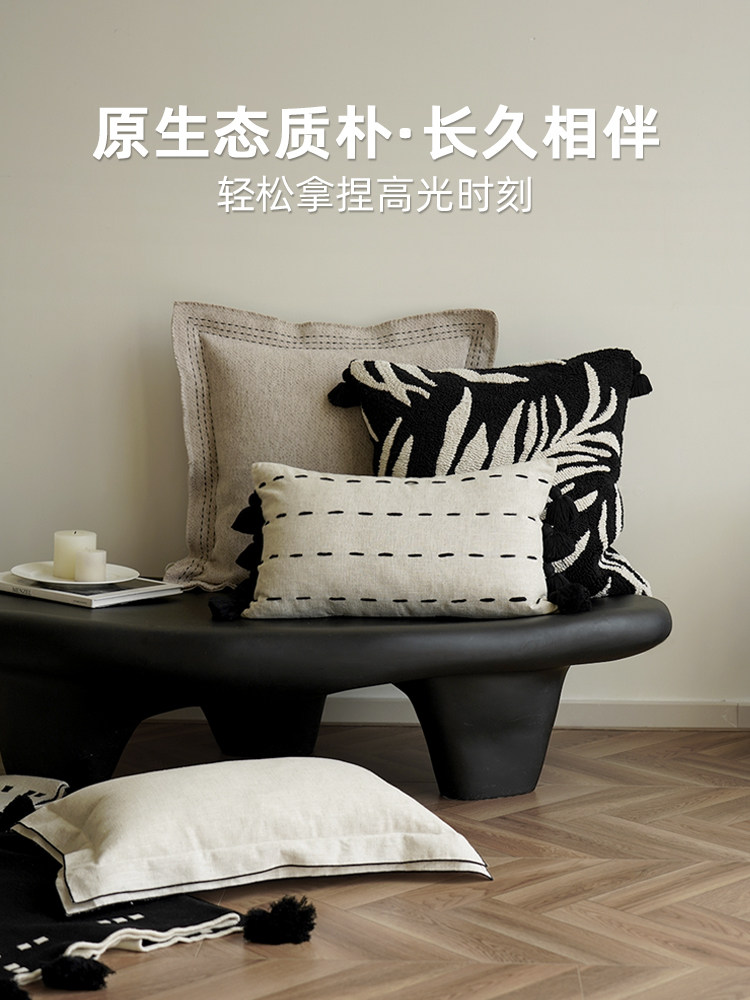 兰品“纯栀子花”手工绣花棉麻枕头,中国风枕头,Wabi-Sabi客厅