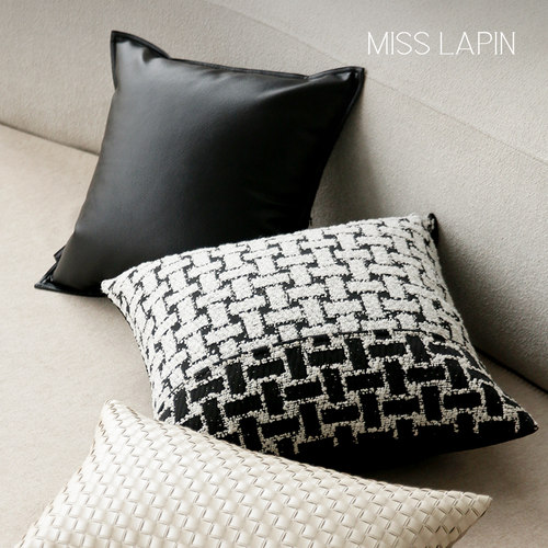 澜品 CocoCushion简约艺术黑白纯粹抱枕几何沙发客厅皮革靠垫枕套 - 封面