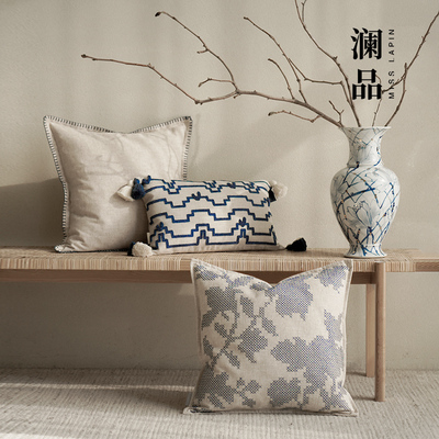 澜品『花晓』国风青花绣花抱枕