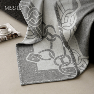 澜品超柔手感∞皇家锁链∞纯羊毛毯办公室黑白灰保暖午睡毯沙发毯