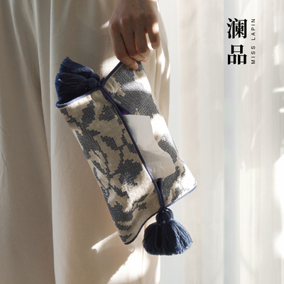 澜品清池花国潮青花棉麻纸巾盒