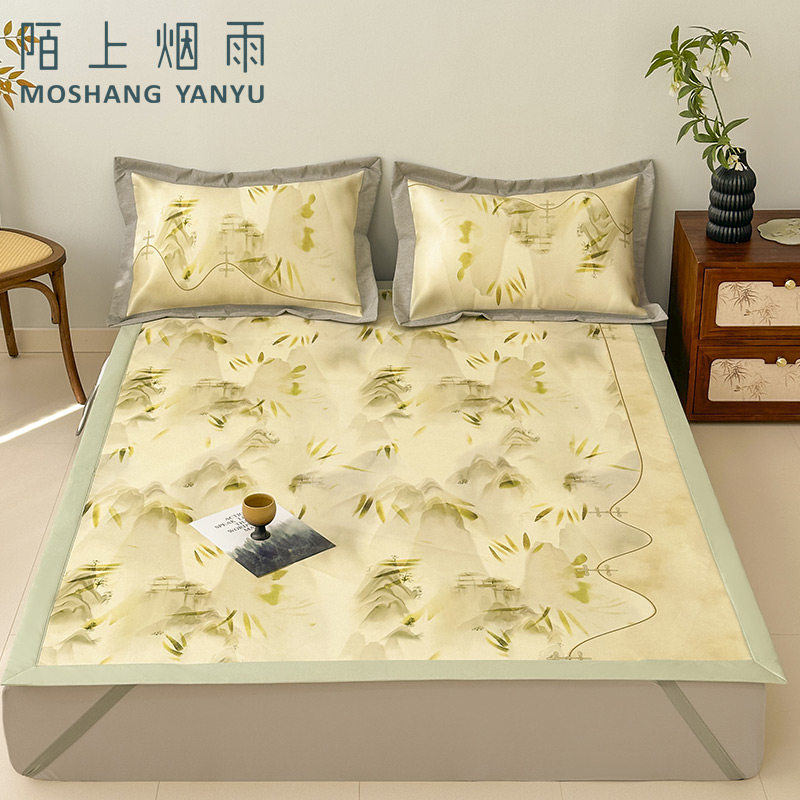 陌上烟雨新中式7A抗菌凉感冰丝凉席三件套软凉席凉感夏季空调席,床上用品,冰丝席,淘宝优惠券,粉丝福利购,淘宝优惠卷