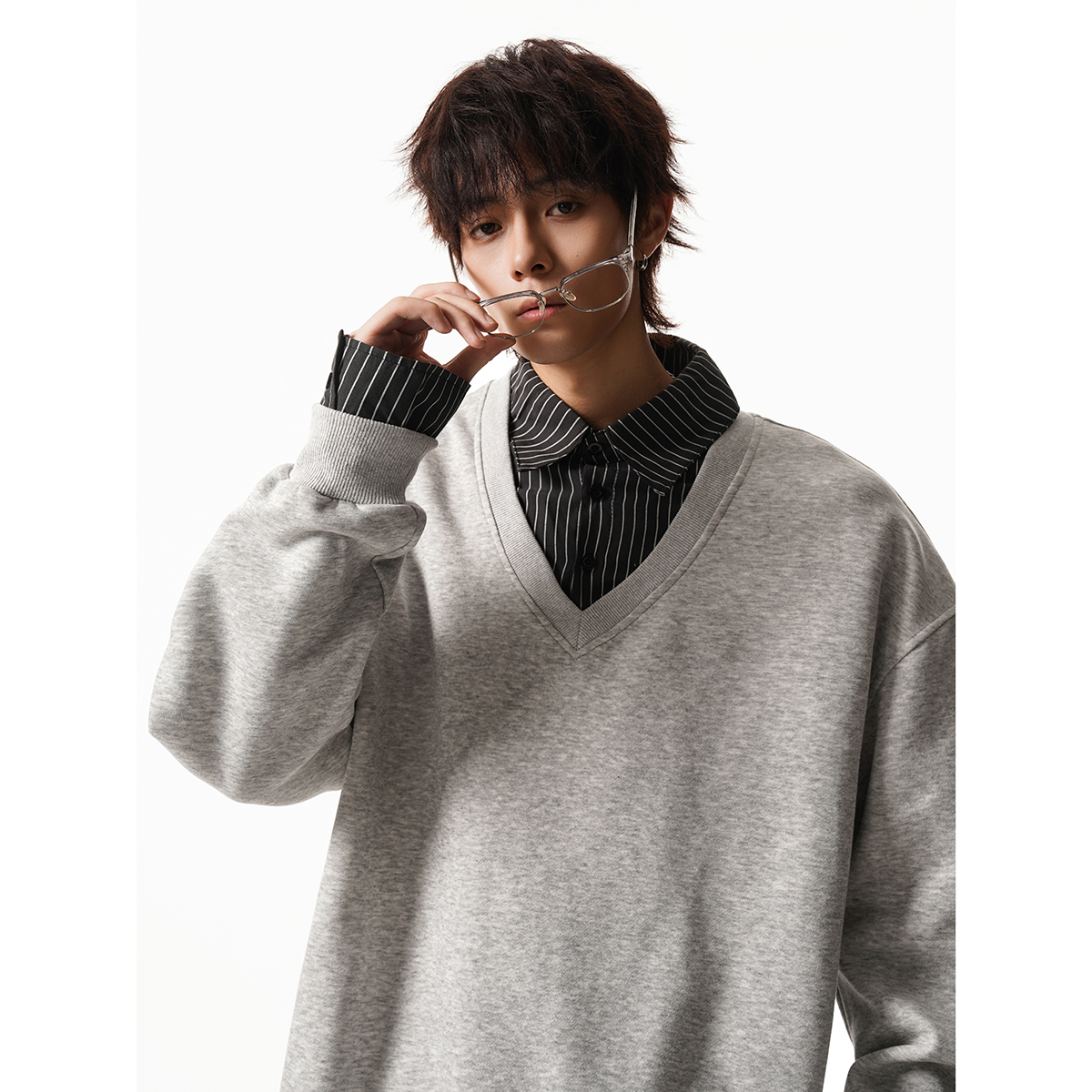 美式复古条纹假两件卫衣ZWY96特P45，男装卫衣，星座1308