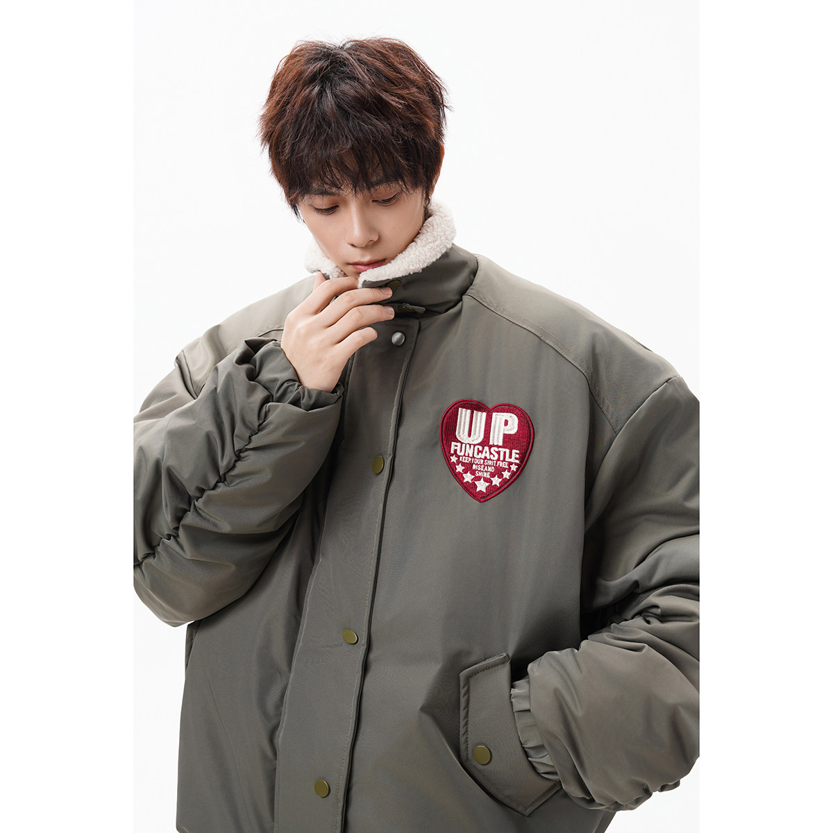 羊羔毛刺绣棉服外套MF2512P120,男装棉衣,星座1308