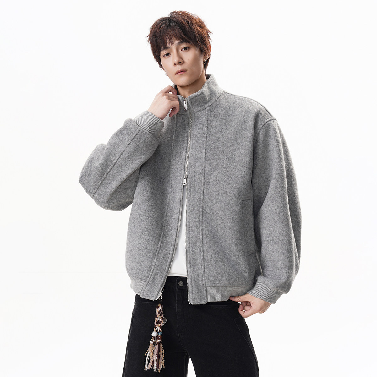 立领双拉链呢料夹克JK694P70,男装夹克,星座1308
