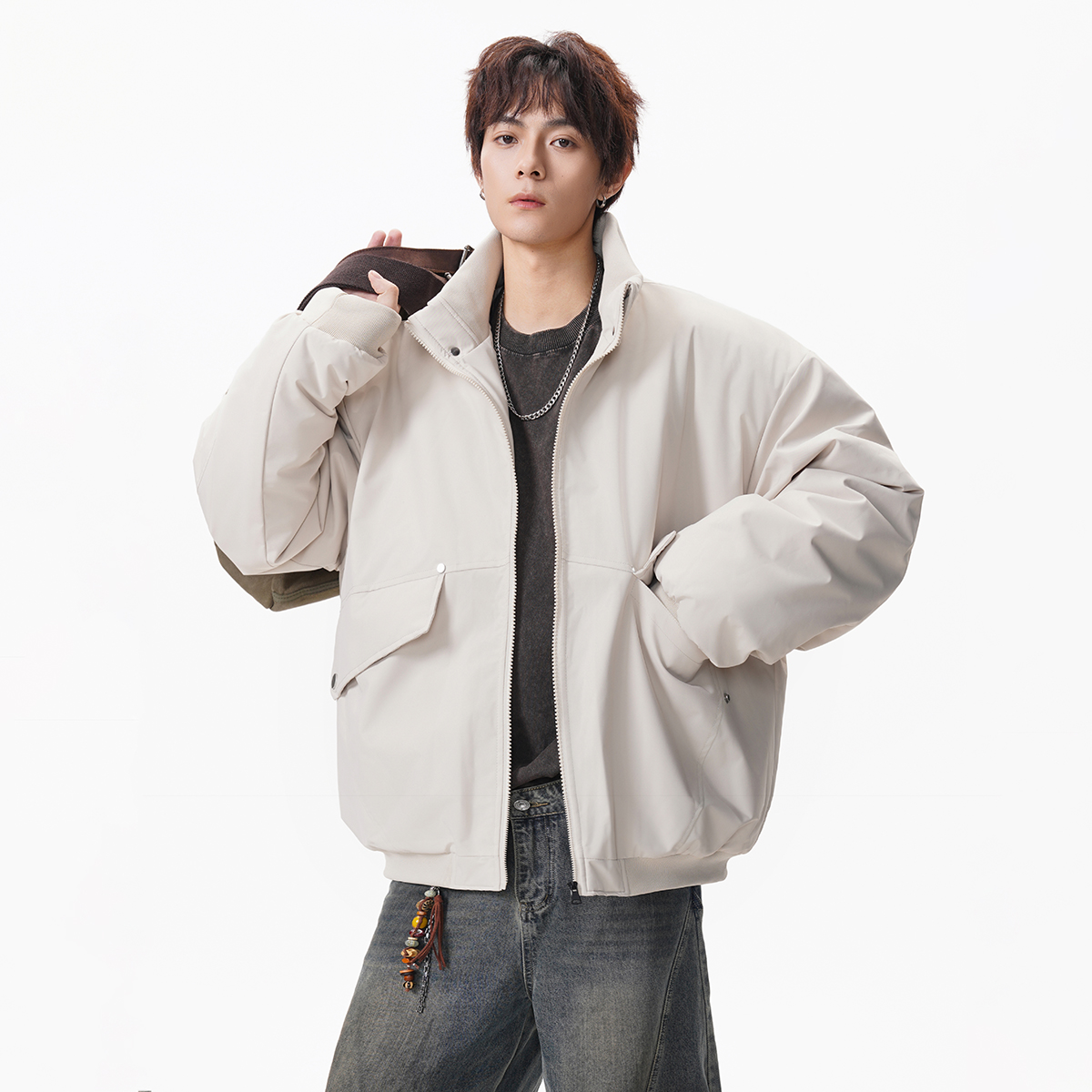 美式复古立领棉服外套M25336P95，男装棉衣，星座1308