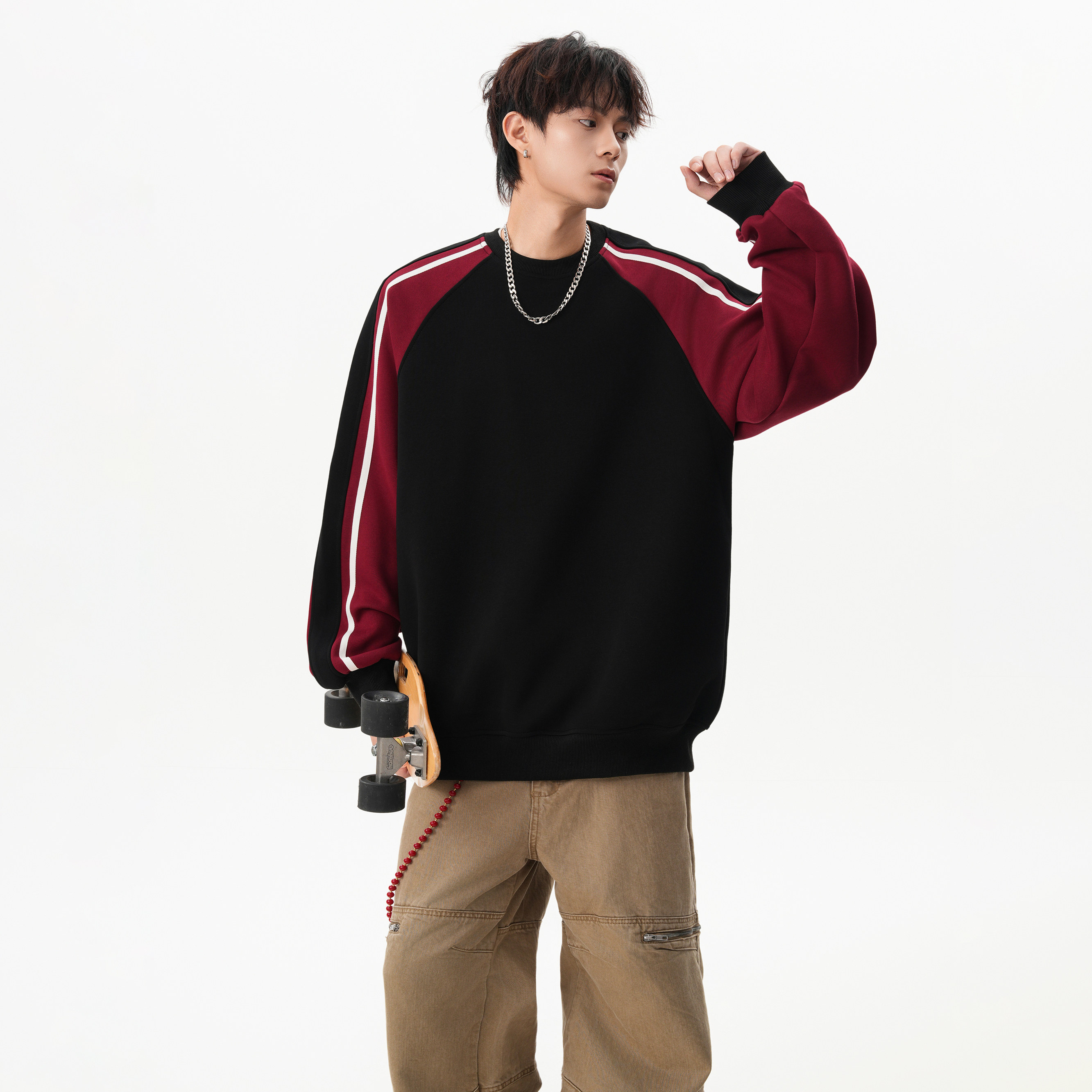 25秋新款校园风圆领条纹重磅卫衣宽松中性ZWY92P68，男装卫衣，星座1308