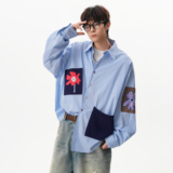 25秋款趣味贴布衬衫男女宽松格纹衬衣ZCS6019P68，男装衬衫，星座1308