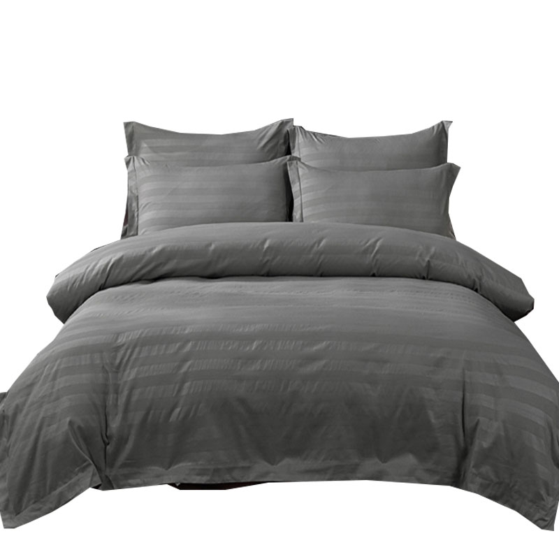 极速民宿酒店风四件套简约灰色条纹宾H馆专用床上用品加厚床笠款