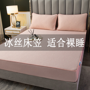 夏天冰丝床笠床罩夏季薄款凉感裸睡a类一米八床套保护罩可水洗粉