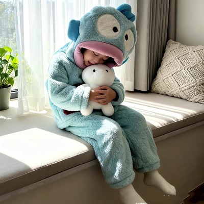 丑鱼儿童睡衣搞怪小孩分体连体珊瑚绒丑嘴鱼女童男童秋冬居家保暖