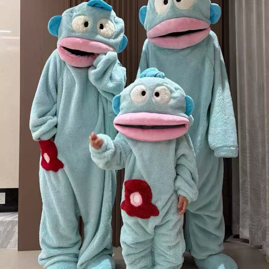 亲子睡衣一家三口2025新款丑鱼儿童睡衣睡袍搞怪连体睡衣冬季加厚